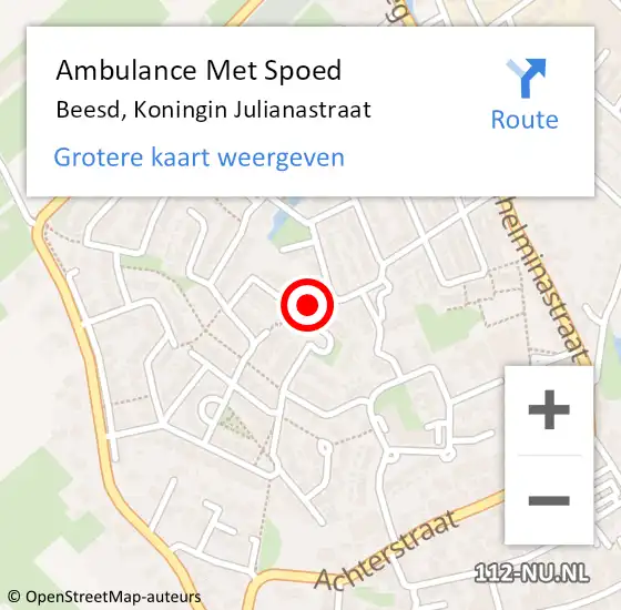 Locatie op kaart van de 112 melding: Ambulance Met Spoed Naar Beesd, Koningin Julianastraat op 9 december 2022 18:15