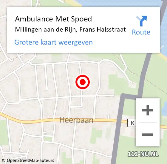 Locatie op kaart van de 112 melding: Ambulance Met Spoed Naar Millingen aan de Rijn, Frans Halsstraat op 9 december 2022 18:44