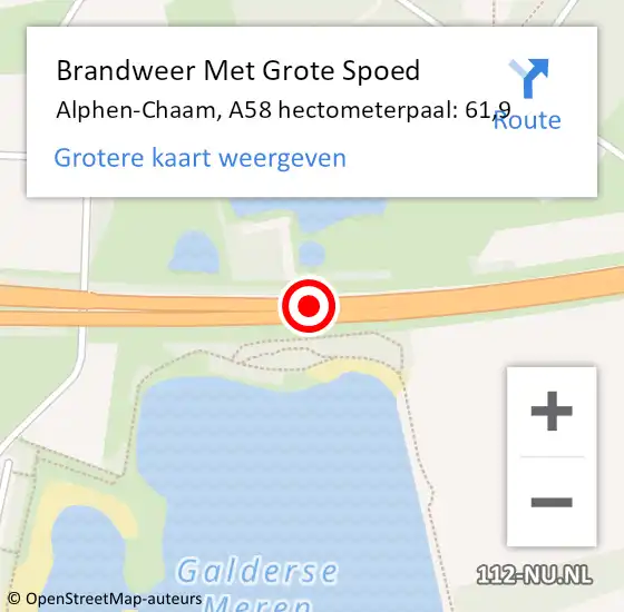 Locatie op kaart van de 112 melding: Brandweer Met Grote Spoed Naar Alphen-Chaam, A58 hectometerpaal: 61,9 op 9 december 2022 18:48