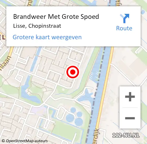 Locatie op kaart van de 112 melding: Brandweer Met Grote Spoed Naar Lisse, Chopinstraat op 9 december 2022 18:53