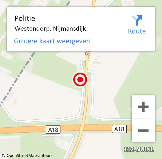 Locatie op kaart van de 112 melding: Politie Westendorp, Nijmansdijk op 9 december 2022 18:55