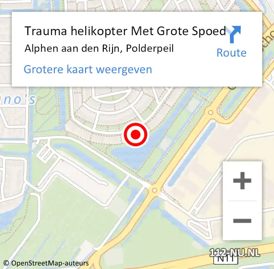 Locatie op kaart van de 112 melding: Trauma helikopter Met Grote Spoed Naar Alphen aan den Rijn, Polderpeil op 9 december 2022 18:59