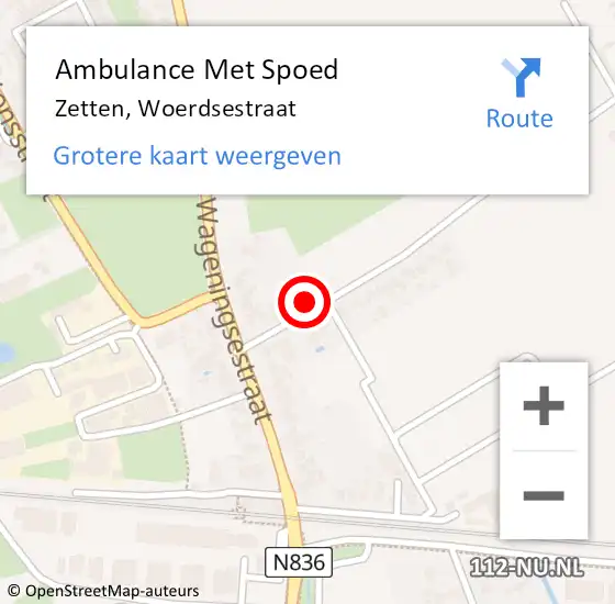 Locatie op kaart van de 112 melding: Ambulance Met Spoed Naar Zetten, Woerdsestraat op 9 december 2022 19:05