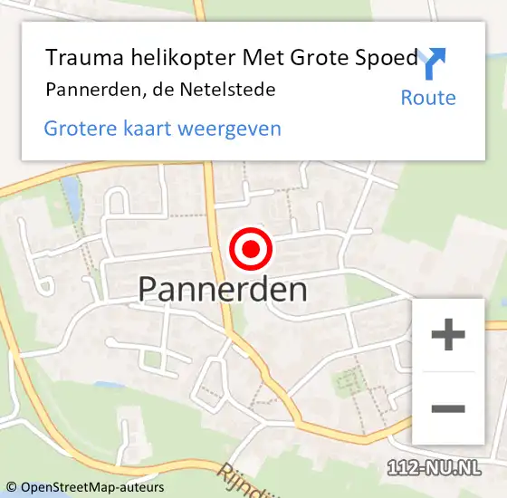 Locatie op kaart van de 112 melding: Trauma helikopter Met Grote Spoed Naar Pannerden, de Netelstede op 9 december 2022 19:15