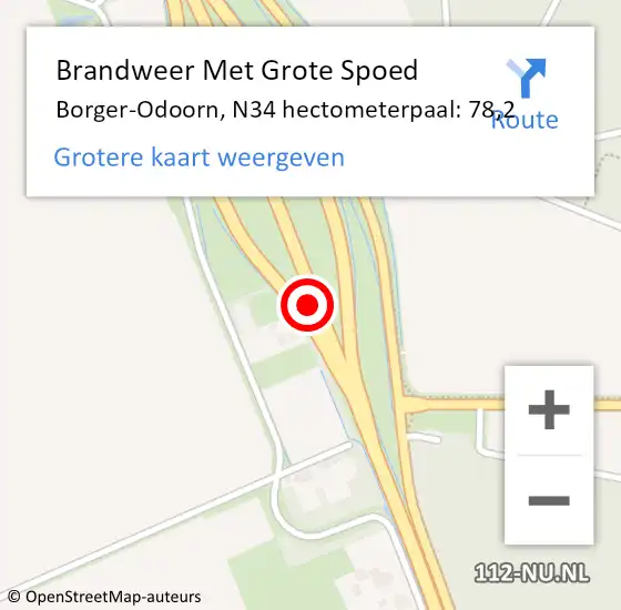 Locatie op kaart van de 112 melding: Brandweer Met Grote Spoed Naar Borger-Odoorn, N34 hectometerpaal: 78,2 op 9 december 2022 19:16