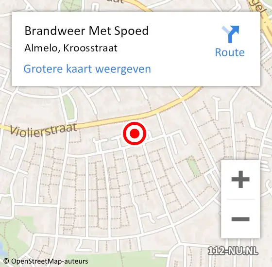 Locatie op kaart van de 112 melding: Brandweer Met Spoed Naar Almelo, Kroosstraat op 9 december 2022 19:24