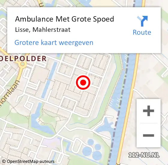 Locatie op kaart van de 112 melding: Ambulance Met Grote Spoed Naar Lisse, Mahlerstraat op 7 augustus 2014 18:49