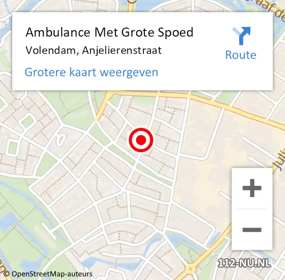 Locatie op kaart van de 112 melding: Ambulance Met Grote Spoed Naar Volendam, Anjelierenstraat op 9 december 2022 20:07