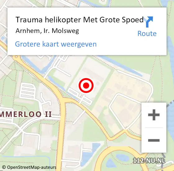 Locatie op kaart van de 112 melding: Trauma helikopter Met Grote Spoed Naar Arnhem, Ir. Molsweg op 9 december 2022 20:11