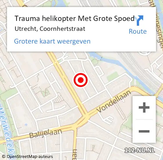 Locatie op kaart van de 112 melding: Trauma helikopter Met Grote Spoed Naar Utrecht, Coornhertstraat op 9 december 2022 20:17