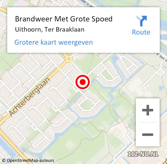 Locatie op kaart van de 112 melding: Brandweer Met Grote Spoed Naar Uithoorn, Ter Braaklaan op 9 december 2022 20:21