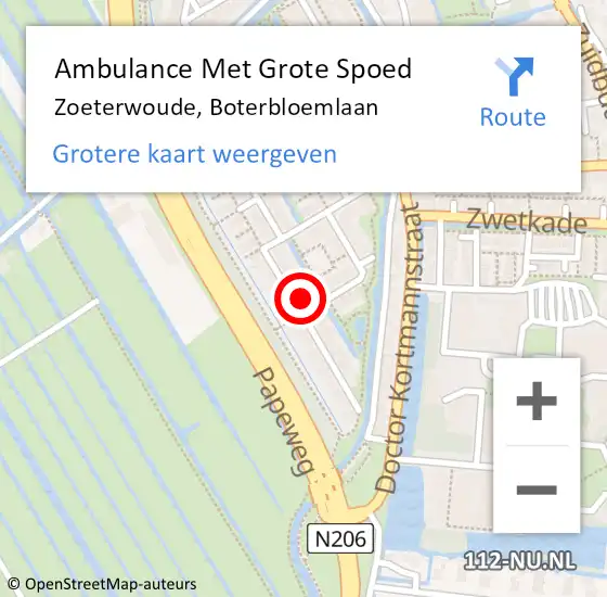 Locatie op kaart van de 112 melding: Ambulance Met Grote Spoed Naar Zoeterwoude, Boterbloemlaan op 9 december 2022 20:36