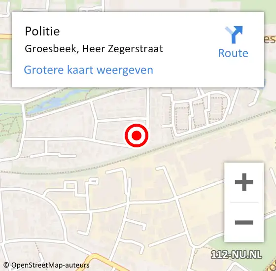 Locatie op kaart van de 112 melding: Politie Groesbeek, Heer Zegerstraat op 9 december 2022 20:50