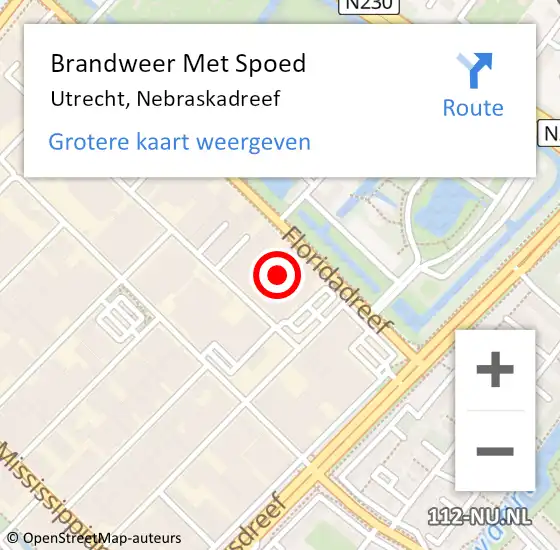 Locatie op kaart van de 112 melding: Brandweer Met Spoed Naar Utrecht, Nebraskadreef op 9 december 2022 21:00