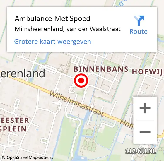 Locatie op kaart van de 112 melding: Ambulance Met Spoed Naar Mijnsheerenland, van der Waalstraat op 9 december 2022 21:12
