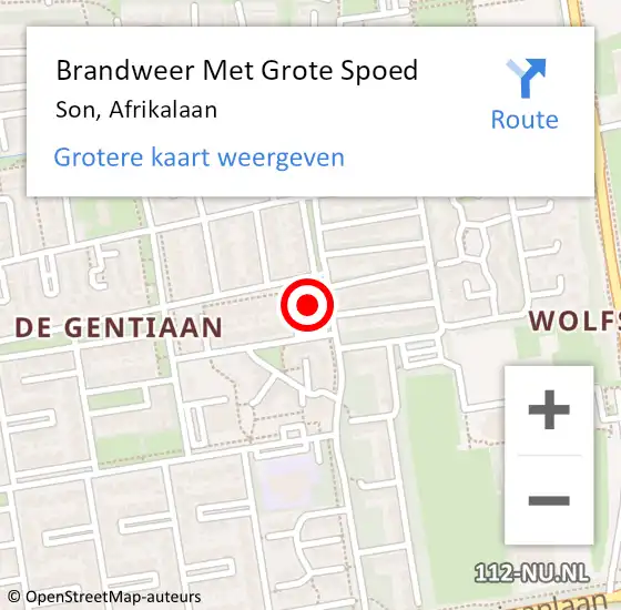 Locatie op kaart van de 112 melding: Brandweer Met Grote Spoed Naar Son, Afrikalaan op 9 december 2022 21:21