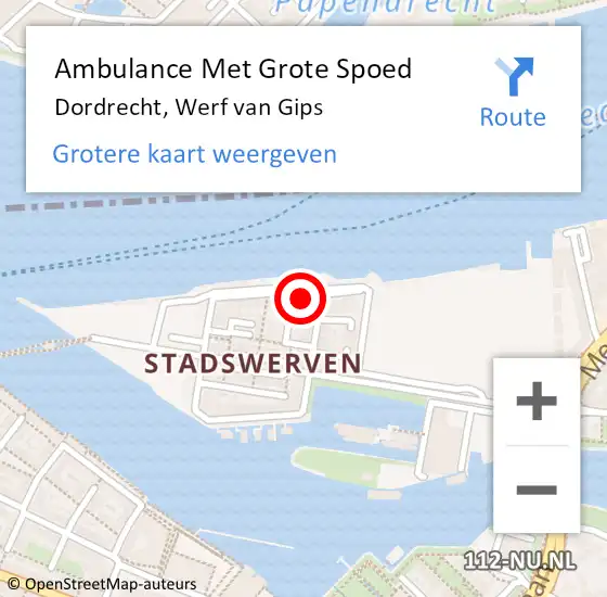 Locatie op kaart van de 112 melding: Ambulance Met Grote Spoed Naar Dordrecht, Werf van Gips op 9 december 2022 21:32
