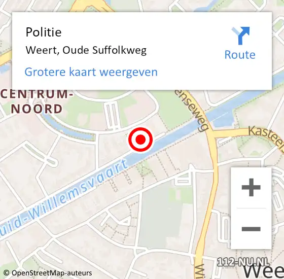 Locatie op kaart van de 112 melding: Politie Weert, Oude Suffolkweg op 9 december 2022 21:36