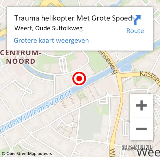 Locatie op kaart van de 112 melding: Trauma helikopter Met Grote Spoed Naar Weert, Oude Suffolkweg op 9 december 2022 21:38