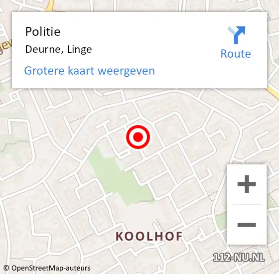 Locatie op kaart van de 112 melding: Politie Deurne, Linge op 9 december 2022 22:12