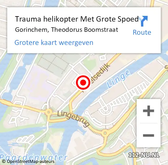 Locatie op kaart van de 112 melding: Trauma helikopter Met Grote Spoed Naar Gorinchem, Theodorus Boomstraat op 9 december 2022 22:17