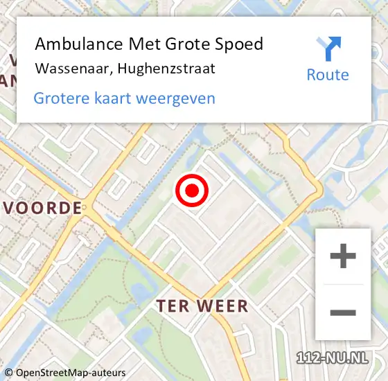 Locatie op kaart van de 112 melding: Ambulance Met Grote Spoed Naar Wassenaar, Hughenzstraat op 9 december 2022 22:35