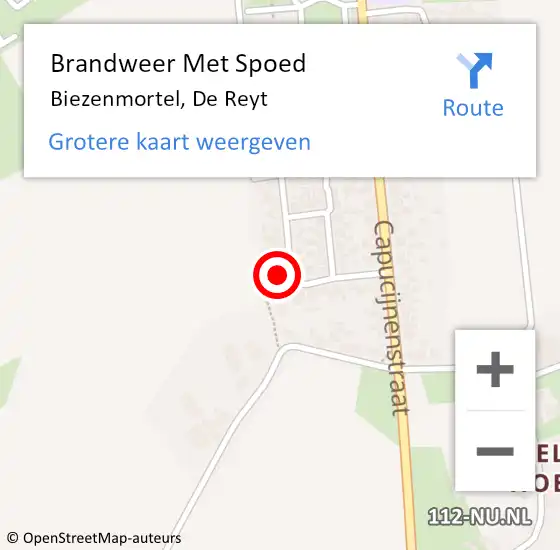 Locatie op kaart van de 112 melding: Brandweer Met Spoed Naar Biezenmortel, De Reyt op 9 december 2022 23:19