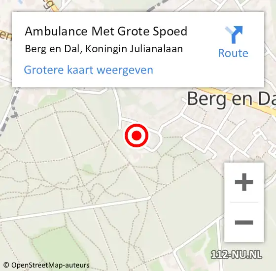 Locatie op kaart van de 112 melding: Ambulance Met Grote Spoed Naar Berg en Dal, Koningin Julianalaan op 9 december 2022 23:46