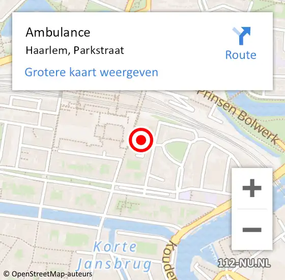 Locatie op kaart van de 112 melding: Ambulance Haarlem, Parkstraat op 9 december 2022 23:50