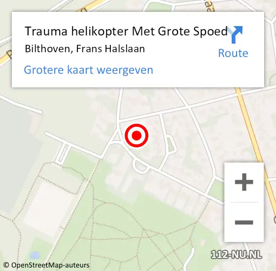 Locatie op kaart van de 112 melding: Trauma helikopter Met Grote Spoed Naar Bilthoven, Frans Halslaan op 9 december 2022 23:52