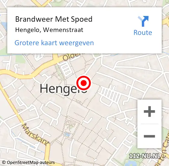 Locatie op kaart van de 112 melding: Brandweer Met Spoed Naar Hengelo, Wemenstraat op 10 december 2022 00:16