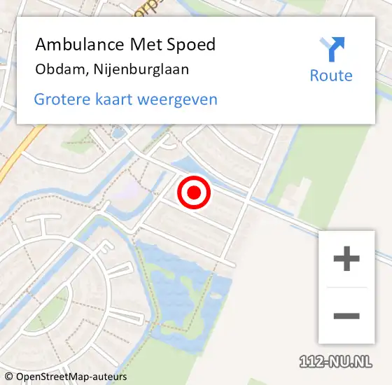 Locatie op kaart van de 112 melding: Ambulance Met Spoed Naar Obdam, Nijenburglaan op 10 december 2022 00:24