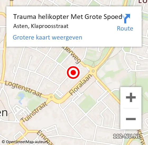 Locatie op kaart van de 112 melding: Trauma helikopter Met Grote Spoed Naar Asten, Klaproosstraat op 10 december 2022 00:33