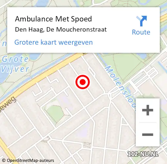 Locatie op kaart van de 112 melding: Ambulance Met Spoed Naar Den Haag, De Moucheronstraat op 10 december 2022 00:49