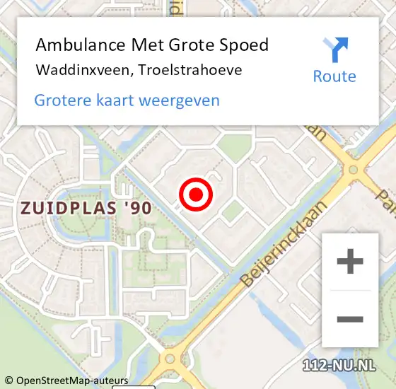 Locatie op kaart van de 112 melding: Ambulance Met Grote Spoed Naar Waddinxveen, Troelstrahoeve op 10 december 2022 01:23