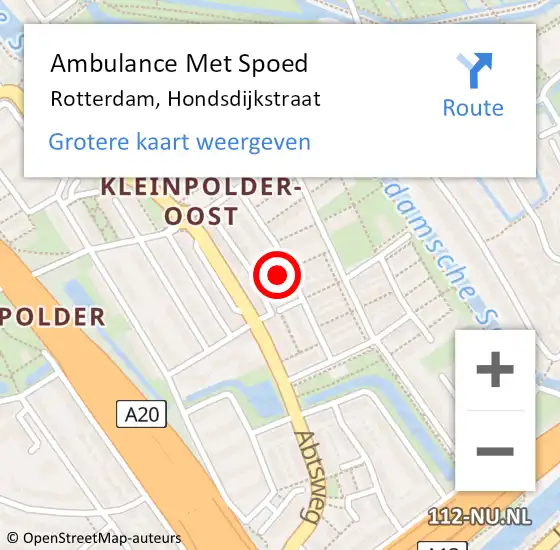 Locatie op kaart van de 112 melding: Ambulance Met Spoed Naar Rotterdam, Hondsdijkstraat op 10 december 2022 01:33