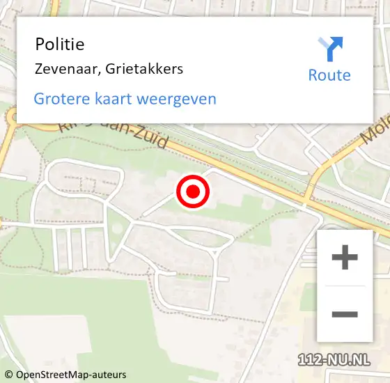 Locatie op kaart van de 112 melding: Politie Zevenaar, Grietakkers op 10 december 2022 01:41