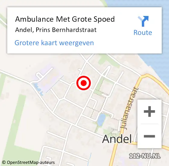 Locatie op kaart van de 112 melding: Ambulance Met Grote Spoed Naar Andel, Prins Bernhardstraat op 10 december 2022 01:42