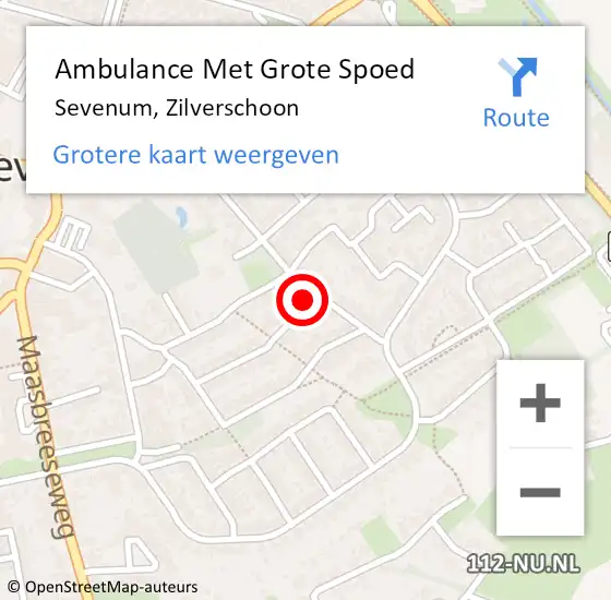 Locatie op kaart van de 112 melding: Ambulance Met Grote Spoed Naar Sevenum, Zilverschoon op 7 augustus 2014 19:36