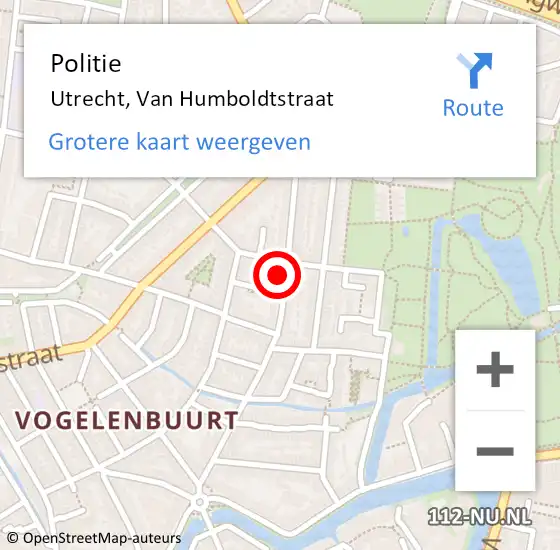 Locatie op kaart van de 112 melding: Politie Utrecht, Van Humboldtstraat op 10 december 2022 01:48