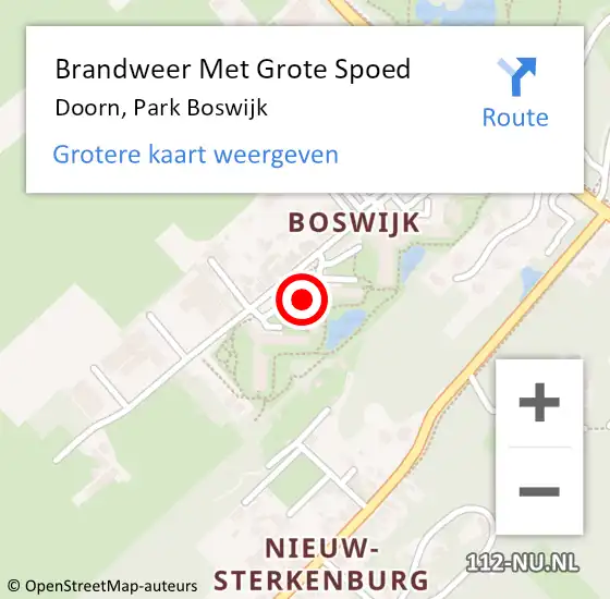 Locatie op kaart van de 112 melding: Brandweer Met Grote Spoed Naar Doorn, Park Boswijk op 10 december 2022 01:56