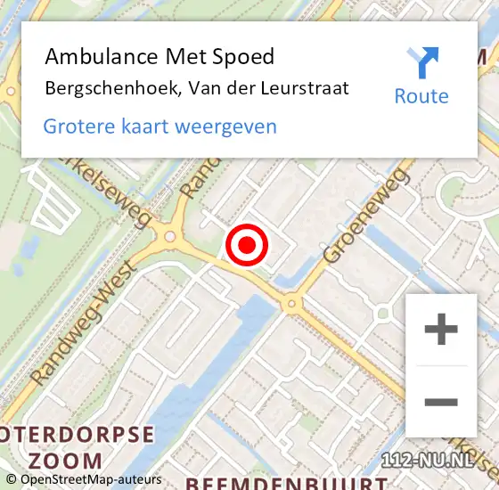 Locatie op kaart van de 112 melding: Ambulance Met Spoed Naar Bergschenhoek, Van der Leurstraat op 10 december 2022 02:14