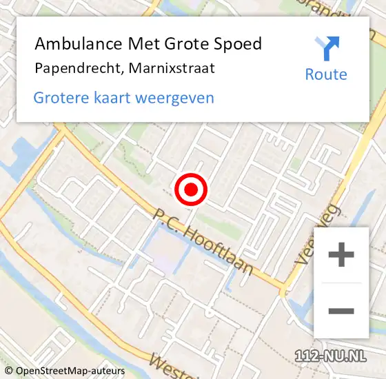 Locatie op kaart van de 112 melding: Ambulance Met Grote Spoed Naar Papendrecht, Marnixstraat op 10 december 2022 02:17