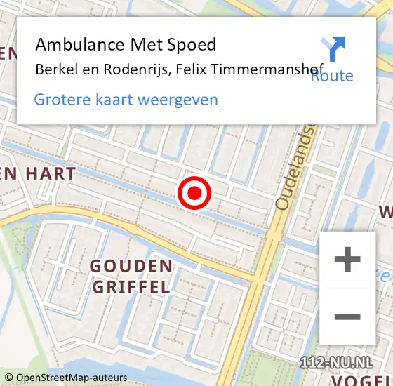 Locatie op kaart van de 112 melding: Ambulance Met Spoed Naar Berkel en Rodenrijs, Felix Timmermanshof op 10 december 2022 03:07