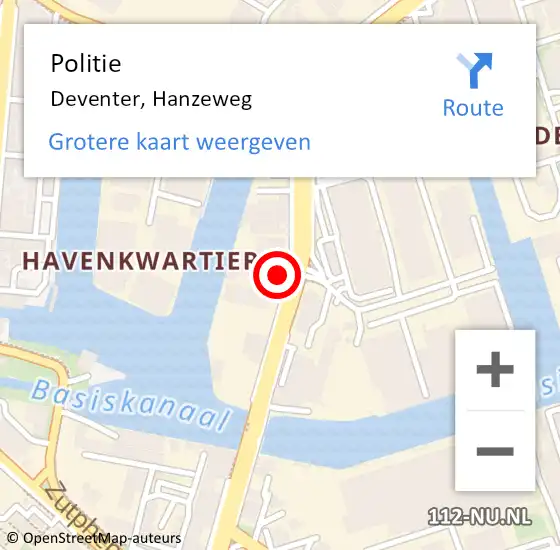 Locatie op kaart van de 112 melding: Politie Deventer, Hanzeweg op 10 december 2022 03:21