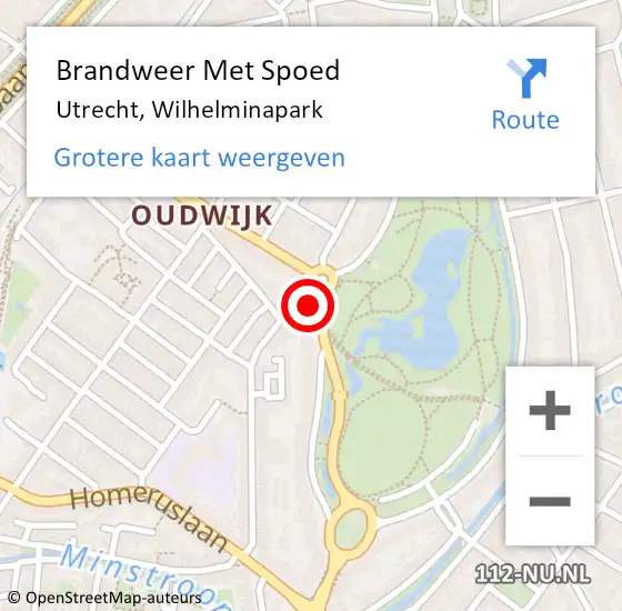 Locatie op kaart van de 112 melding: Brandweer Met Spoed Naar Utrecht, Wilhelminapark op 10 december 2022 04:45