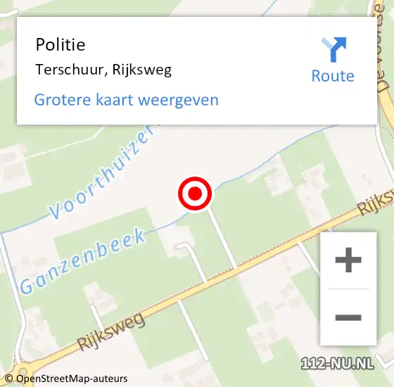 Locatie op kaart van de 112 melding: Politie Terschuur, Rijksweg op 10 december 2022 04:47