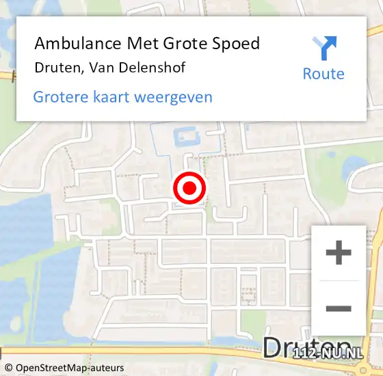 Locatie op kaart van de 112 melding: Ambulance Met Grote Spoed Naar Druten, Van Delenshof op 10 december 2022 04:55