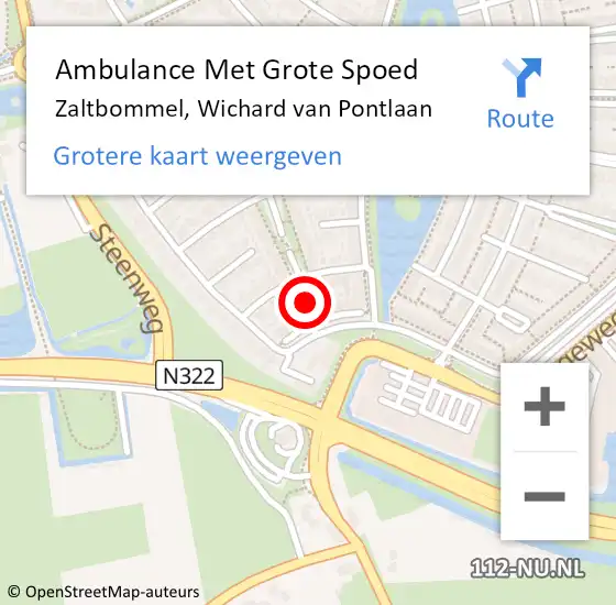 Locatie op kaart van de 112 melding: Ambulance Met Grote Spoed Naar Zaltbommel, Wichard van Pontlaan op 10 december 2022 05:13