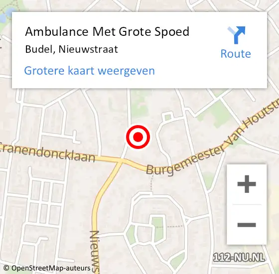 Locatie op kaart van de 112 melding: Ambulance Met Grote Spoed Naar Budel, Nieuwstraat op 10 december 2022 07:17